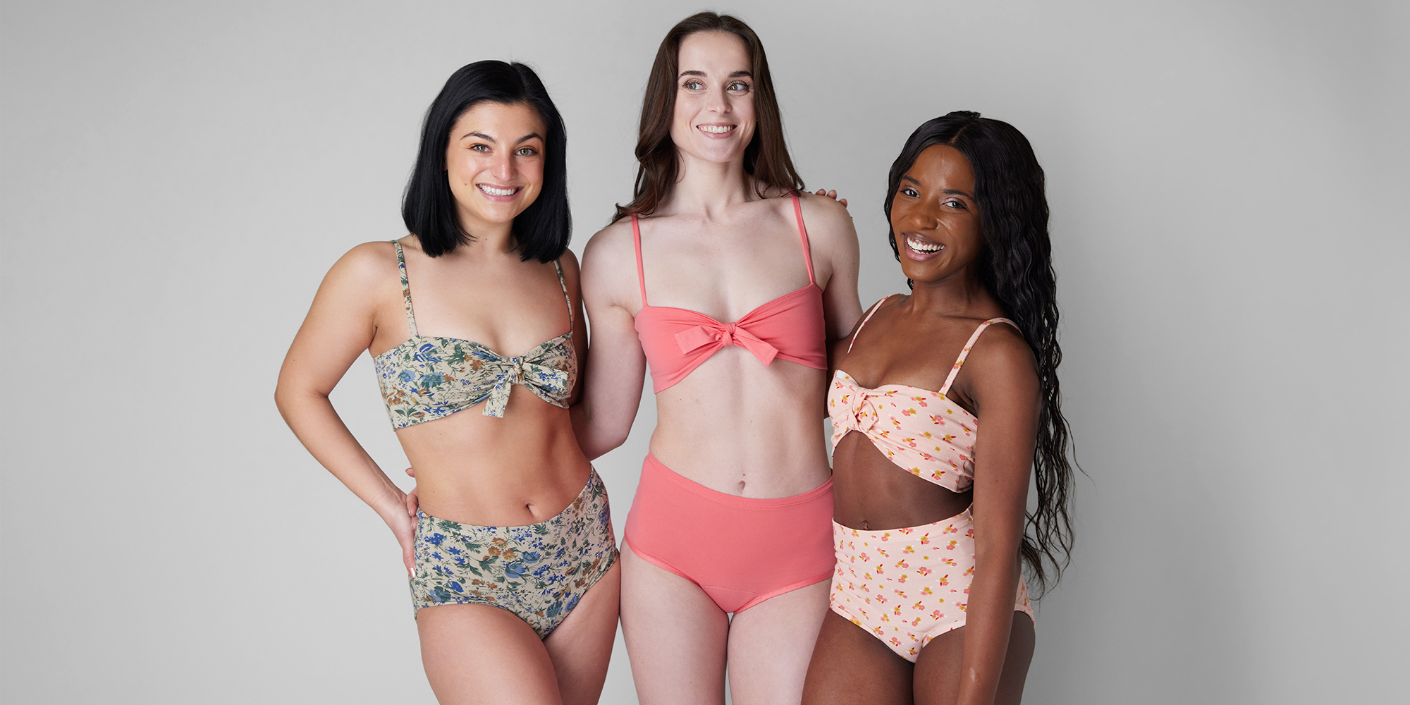 3 models wearing period sleep sets for 10 tips to better sleep on your period.