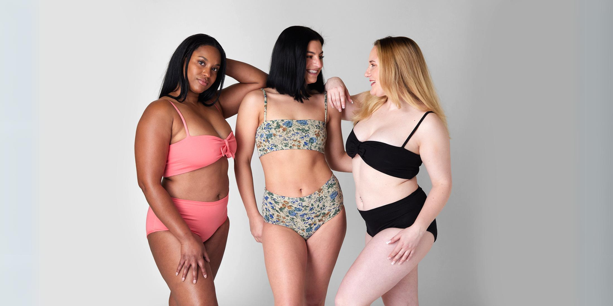 3 models wearing overnight period pant sets for the blog Should you wear a pad with period pants