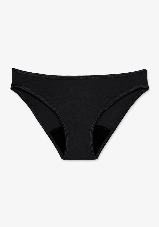 Black Bikini Brief Period Pants in light to moderate absorbency.