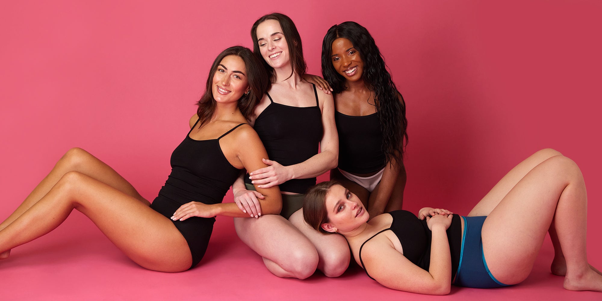 4 models in period pants for the blog Endometriosis Awareness Month