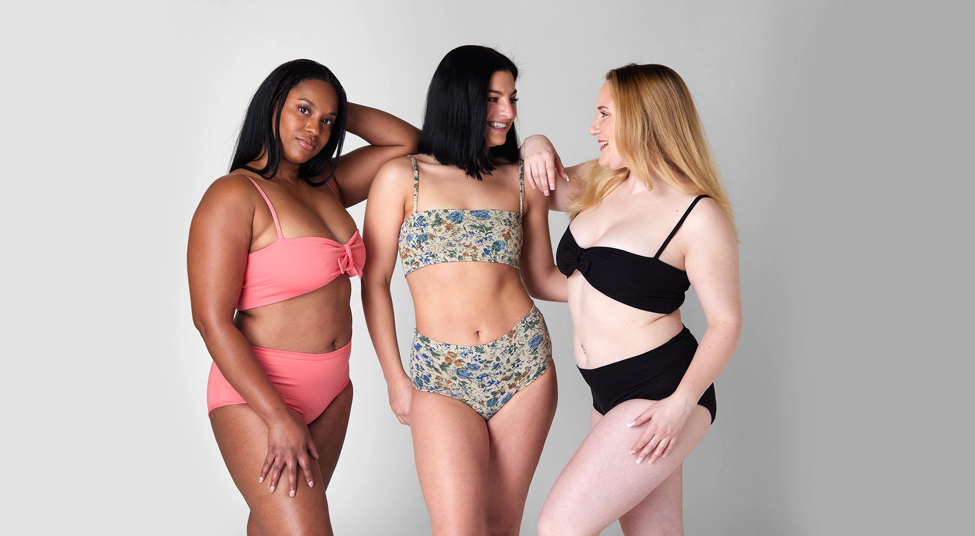 3 models wearing overnight period pant sets for the blog Should you wear a pad with period pants